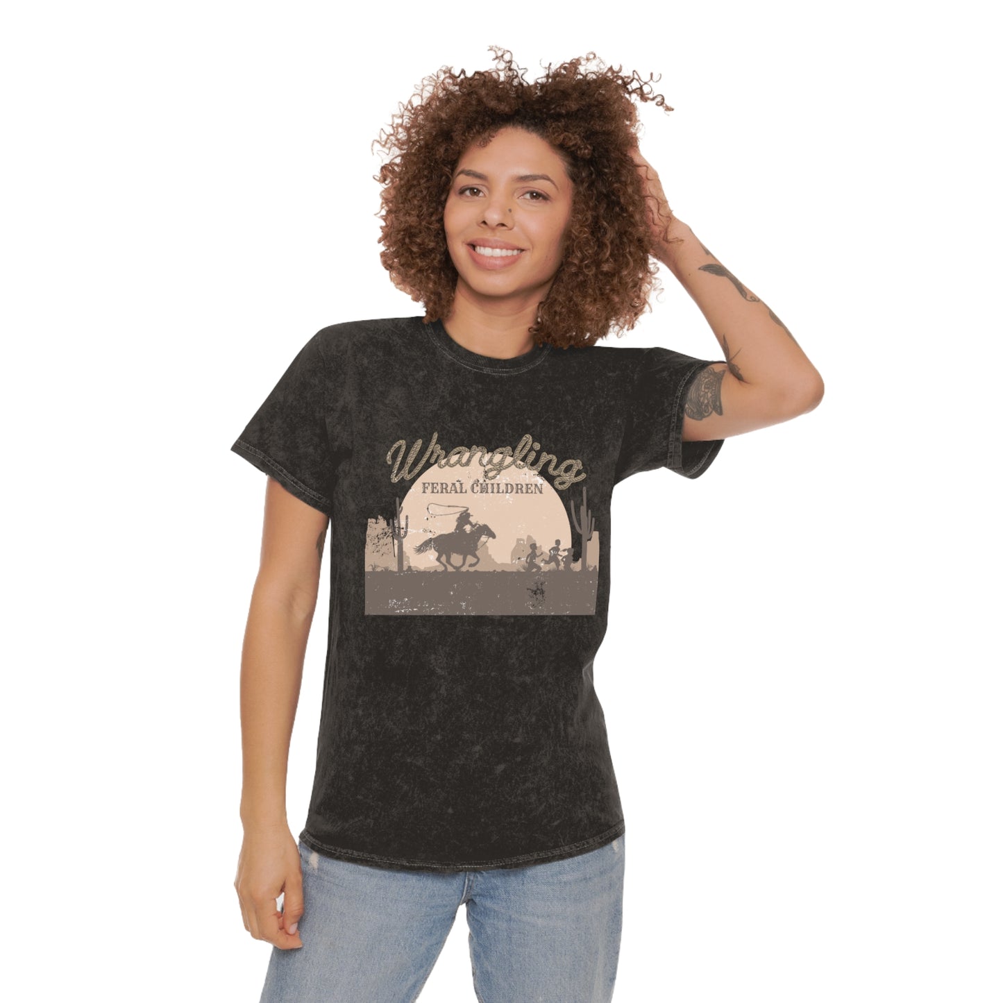 Wrangling Feral Children T-Shirt, Unisex Graphic Tee, Fun Family Shirt, Western Style Top, Gift for Parents