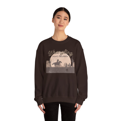 Wrangling Feral Children Crewneck Sweatshirt, Cozy Unisex Sweater, Western Style, Gift for Cowboy Lovers, Casual Everyday