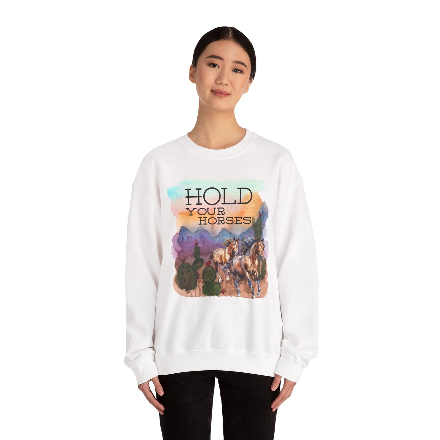 Hold Your Horses Unisex Crewneck Sweatshirt – Rustic Casual Wear