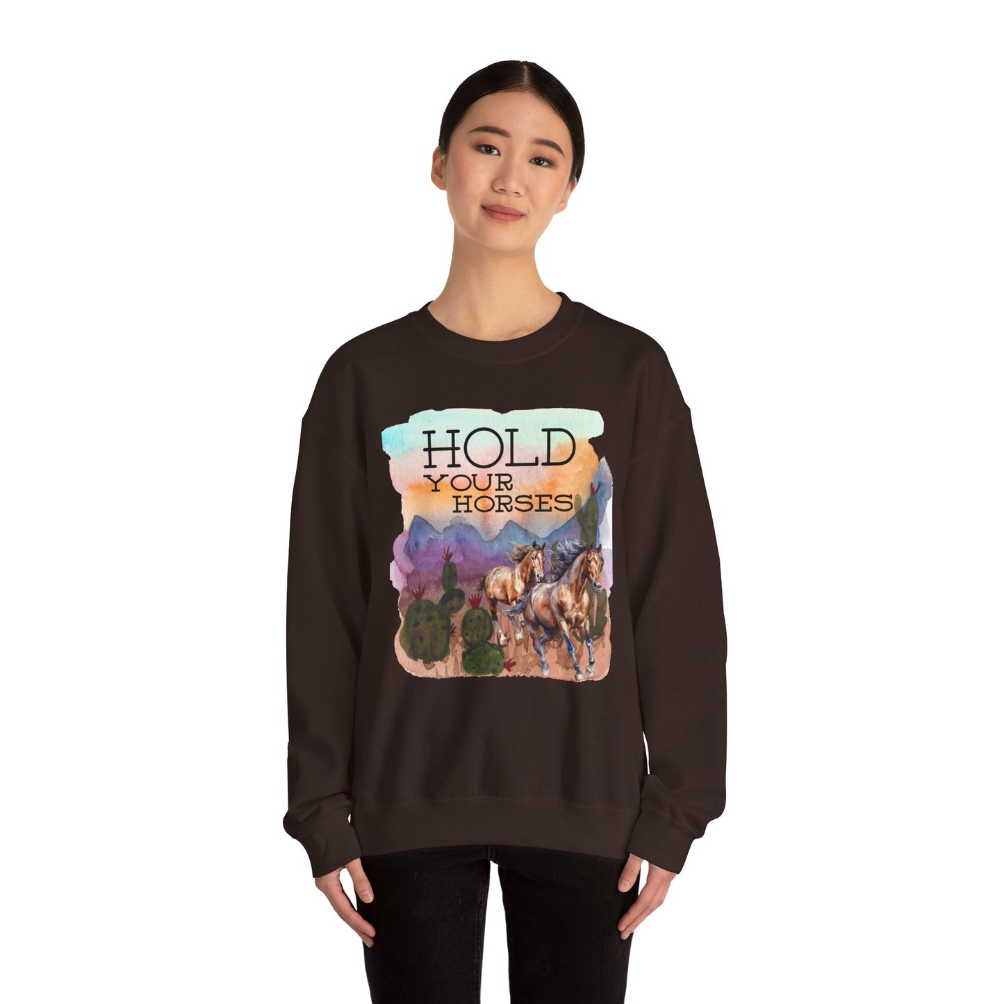 Hold Your Horses Unisex Crewneck Sweatshirt – Rustic Casual Wear