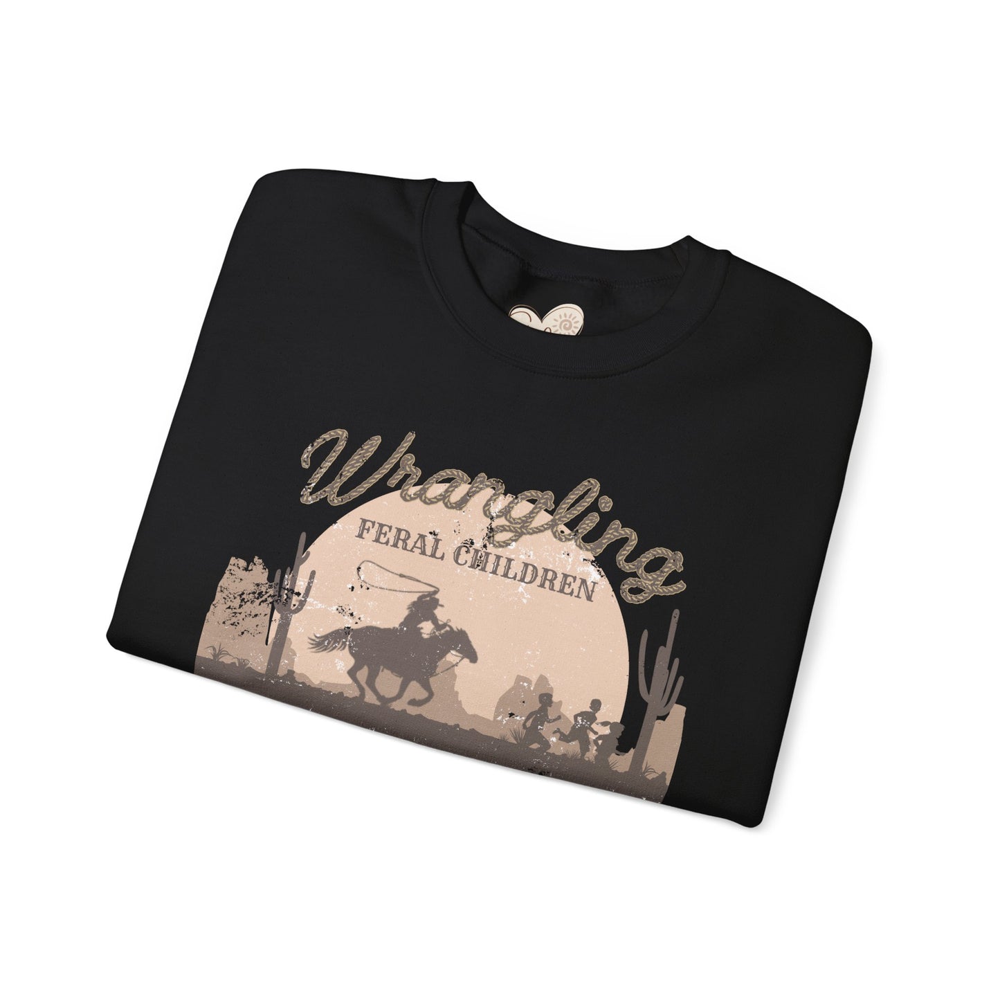 Wrangling Feral Children Crewneck Sweatshirt, Cozy Unisex Sweater, Western Style, Gift for Cowboy Lovers, Casual Everyday