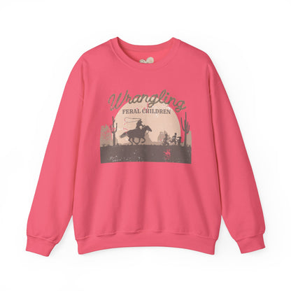 Wrangling Feral Children Crewneck Sweatshirt, Cozy Unisex Sweater, Western Style, Gift for Cowboy Lovers, Casual Everyday