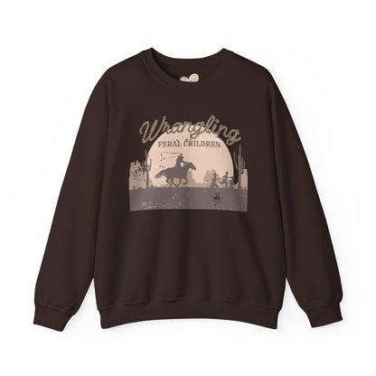Wrangling Feral Children Crewneck Sweatshirt, Cozy Unisex Sweater, Western Style, Gift for Cowboy Lovers, Casual Everyday