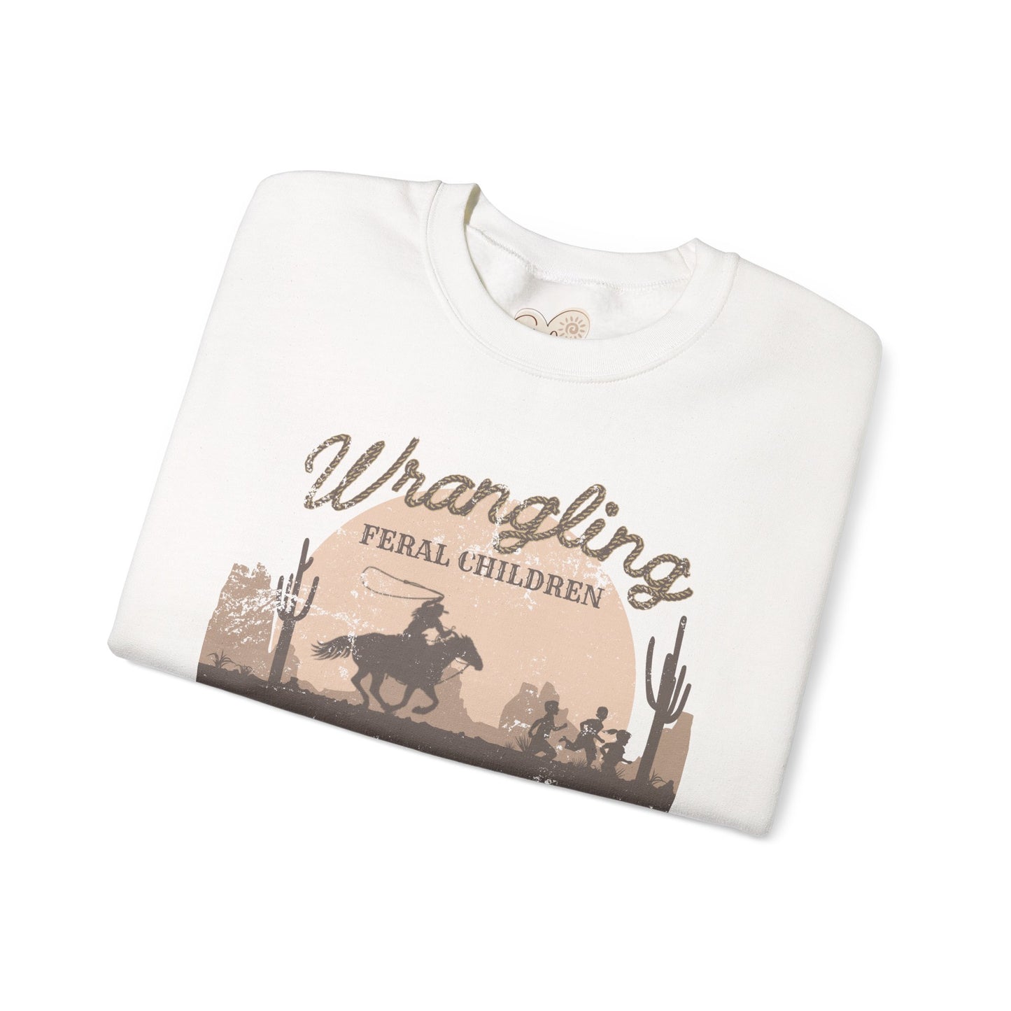 Wrangling Feral Children Crewneck Sweatshirt, Cozy Unisex Sweater, Western Style, Gift for Cowboy Lovers, Casual Everyday