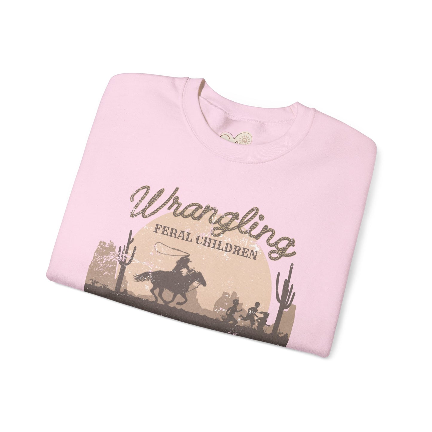 Wrangling Feral Children Crewneck Sweatshirt, Cozy Unisex Sweater, Western Style, Gift for Cowboy Lovers, Casual Everyday