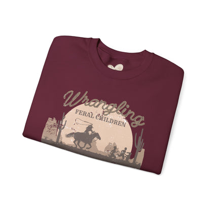 Wrangling Feral Children Crewneck Sweatshirt, Cozy Unisex Sweater, Western Style, Gift for Cowboy Lovers, Casual Everyday