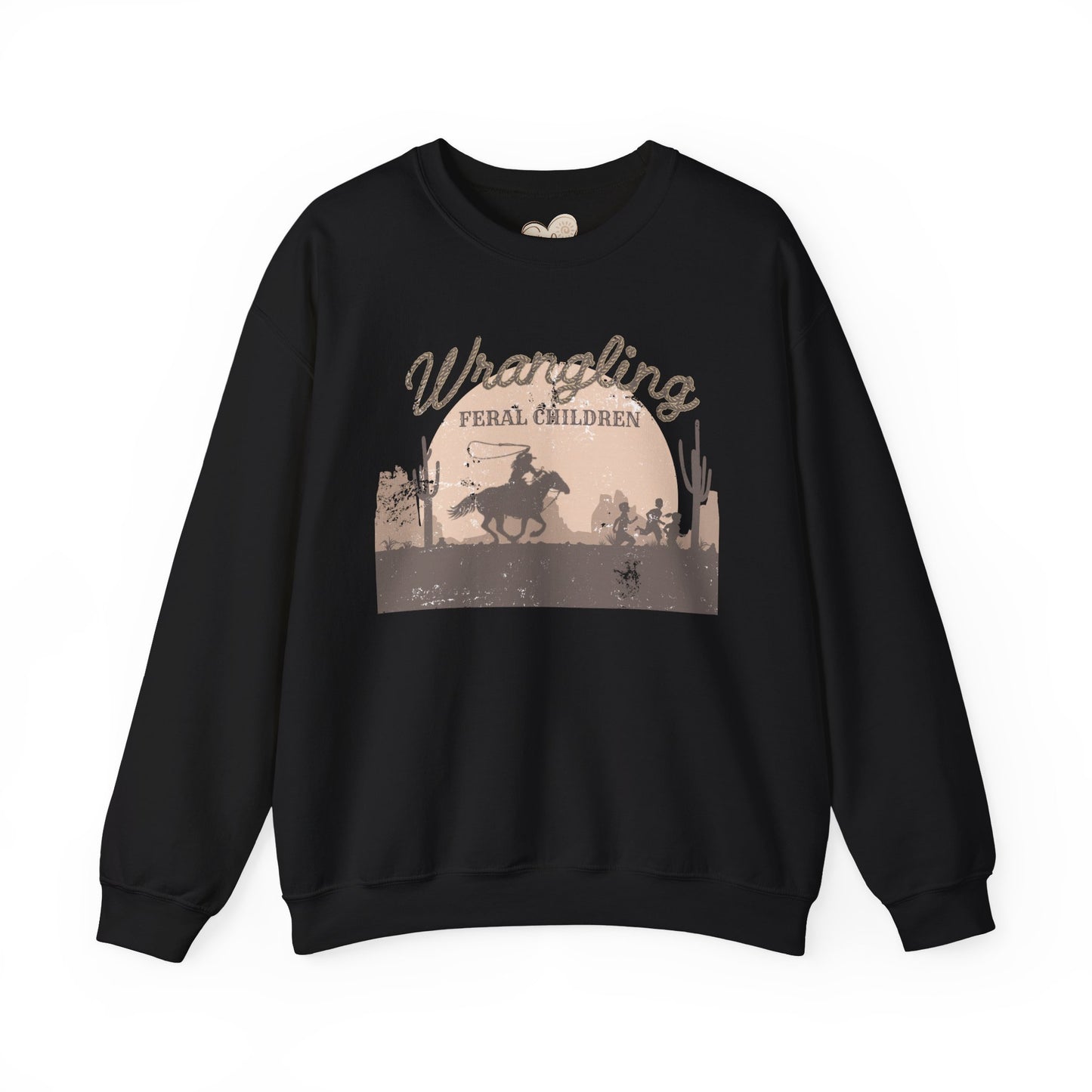 Wrangling Feral Children Crewneck Sweatshirt, Cozy Unisex Sweater, Western Style, Gift for Cowboy Lovers, Casual Everyday