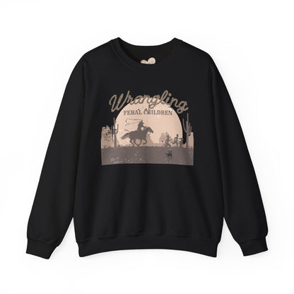 Wrangling Feral Children Crewneck Sweatshirt, Cozy Unisex Sweater, Western Style, Gift for Cowboy Lovers, Casual Everyday
