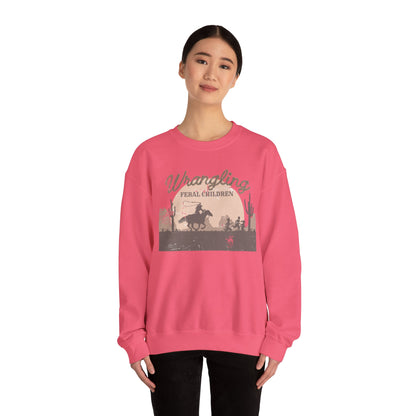 Wrangling Feral Children Crewneck Sweatshirt, Cozy Unisex Sweater, Western Style, Gift for Cowboy Lovers, Casual Everyday
