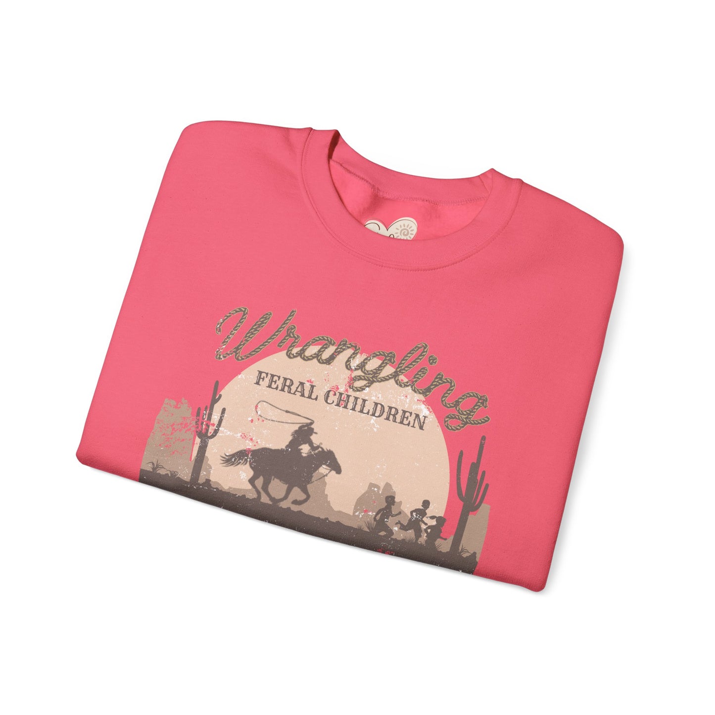 Wrangling Feral Children Crewneck Sweatshirt, Cozy Unisex Sweater, Western Style, Gift for Cowboy Lovers, Casual Everyday