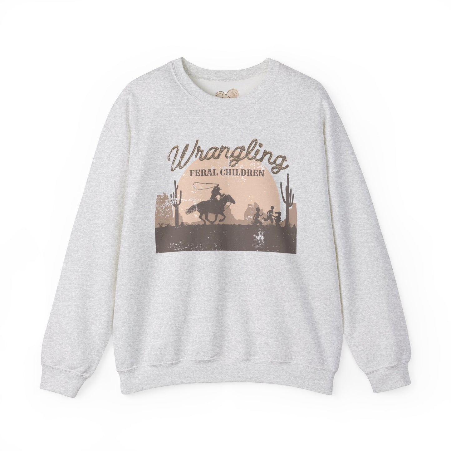 Wrangling Feral Children Crewneck Sweatshirt, Cozy Unisex Sweater, Western Style, Gift for Cowboy Lovers, Casual Everyday