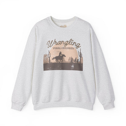 Wrangling Feral Children Crewneck Sweatshirt, Cozy Unisex Sweater, Western Style, Gift for Cowboy Lovers, Casual Everyday