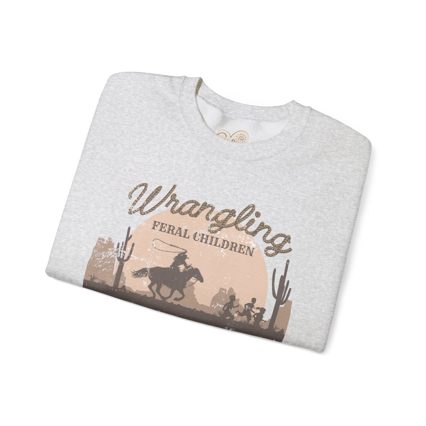 Wrangling Feral Children Crewneck Sweatshirt, Cozy Unisex Sweater, Western Style, Gift for Cowboy Lovers, Casual Everyday