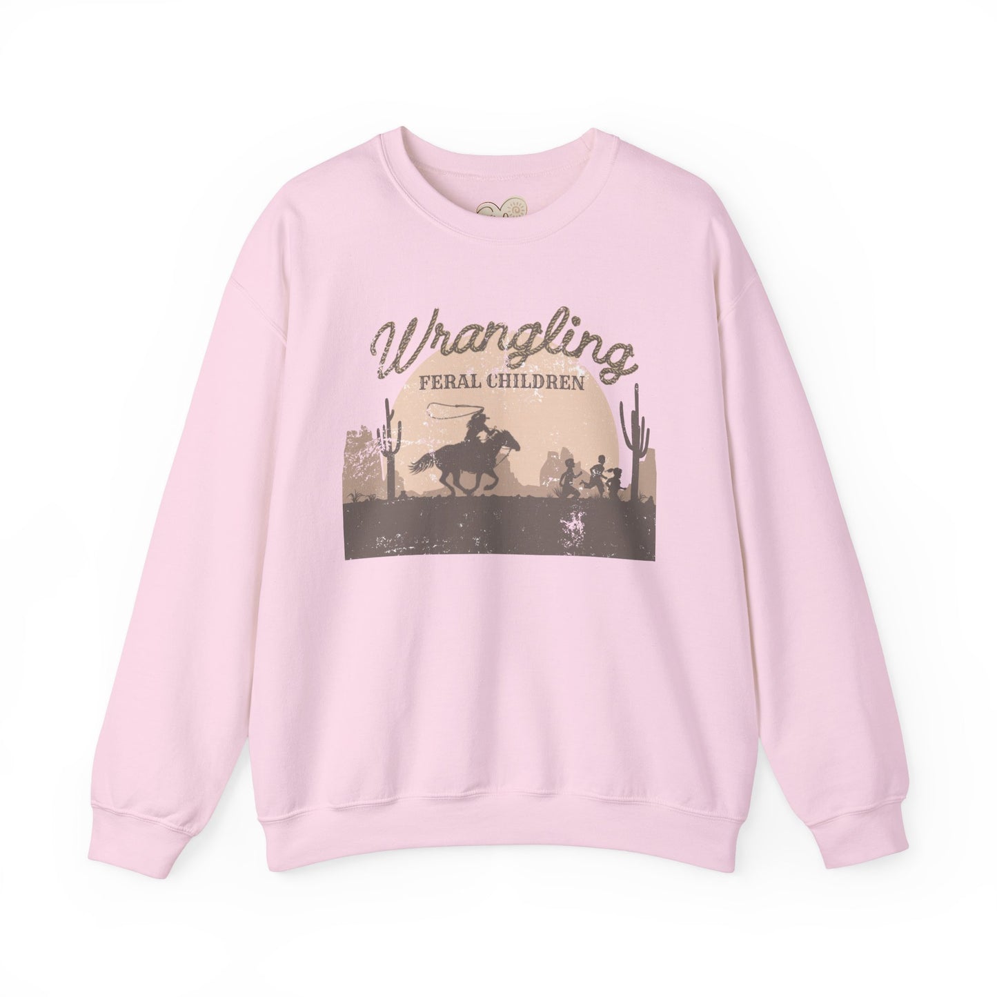 Wrangling Feral Children Crewneck Sweatshirt, Cozy Unisex Sweater, Western Style, Gift for Cowboy Lovers, Casual Everyday