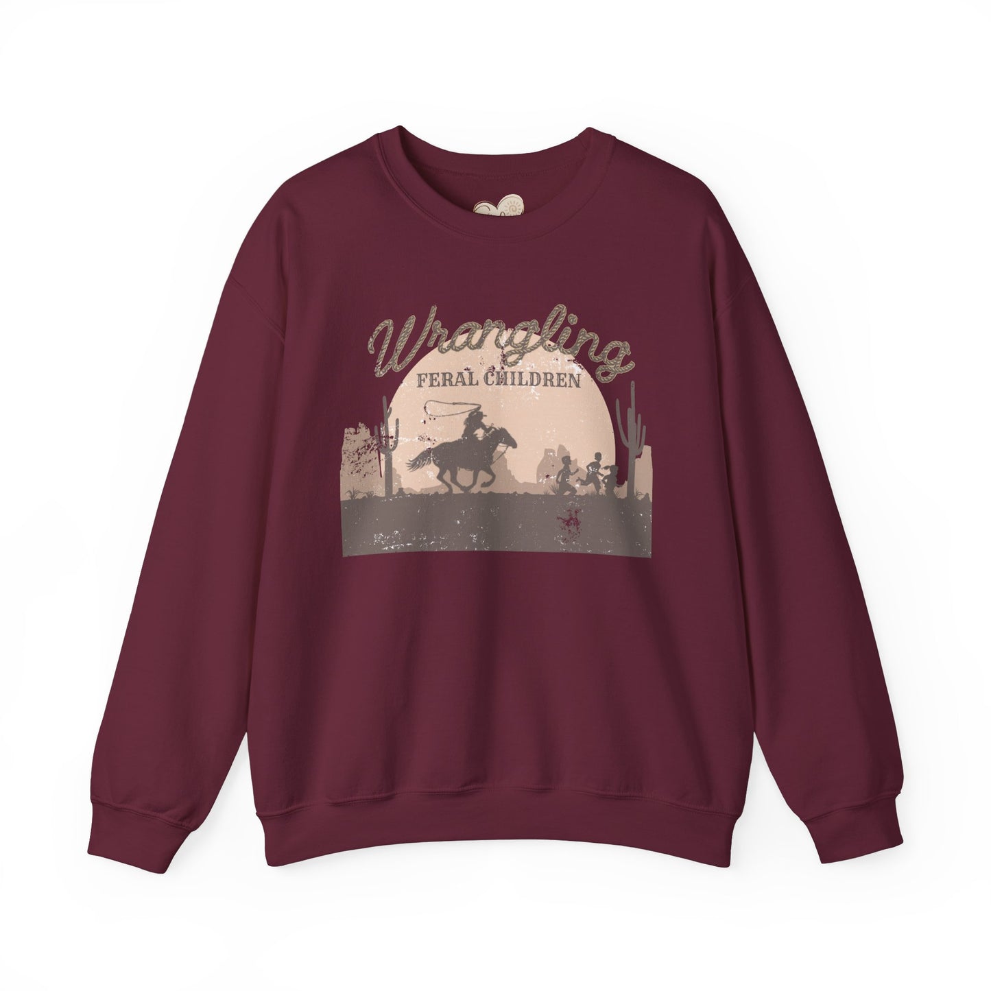Wrangling Feral Children Crewneck Sweatshirt, Cozy Unisex Sweater, Western Style, Gift for Cowboy Lovers, Casual Everyday