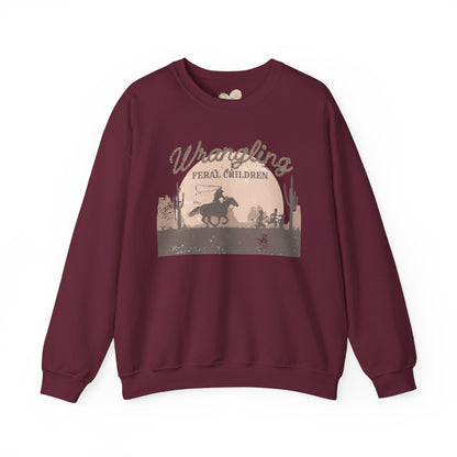 Wrangling Feral Children Crewneck Sweatshirt, Cozy Unisex Sweater, Western Style, Gift for Cowboy Lovers, Casual Everyday