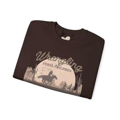Wrangling Feral Children Crewneck Sweatshirt, Cozy Unisex Sweater, Western Style, Gift for Cowboy Lovers, Casual Everyday