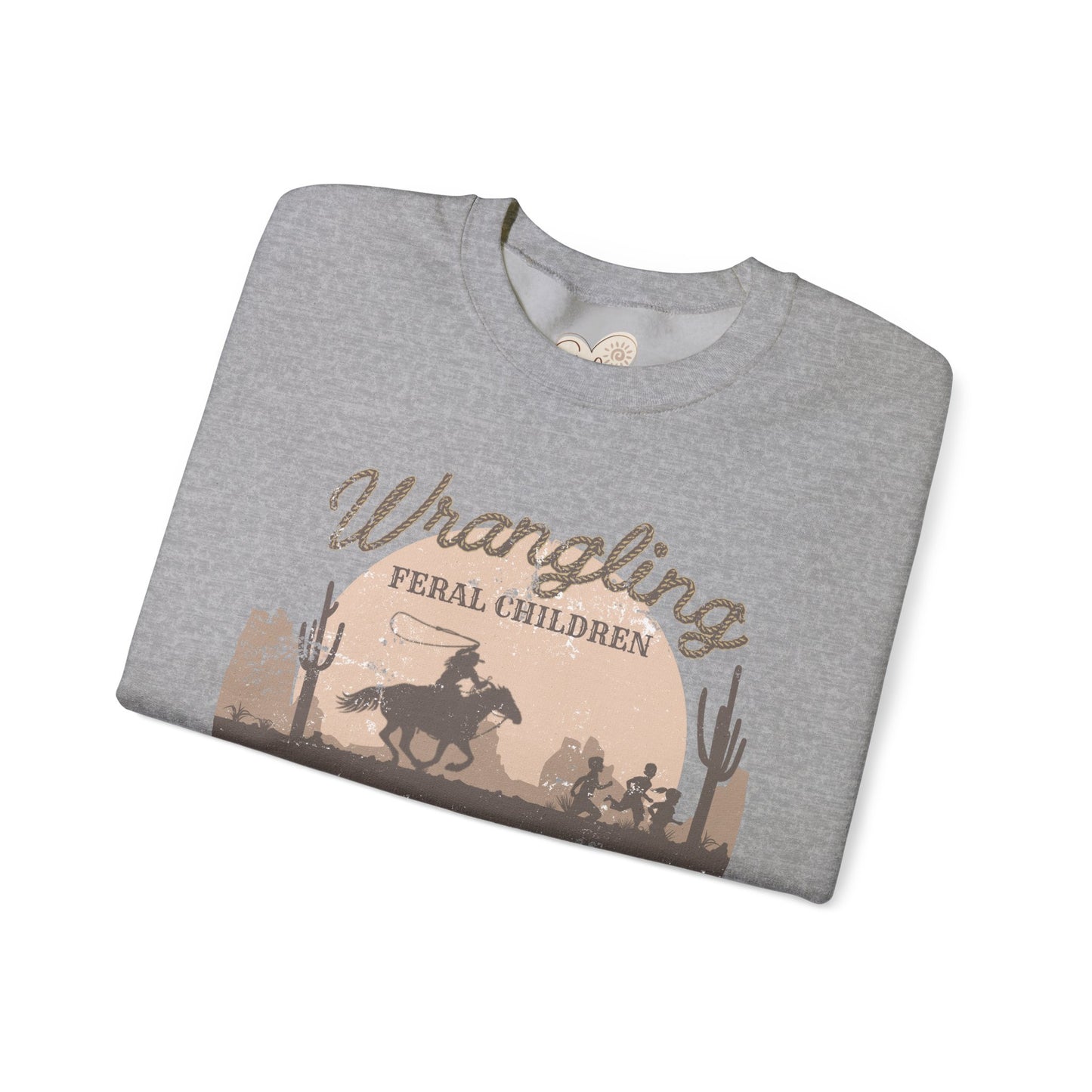 Wrangling Feral Children Crewneck Sweatshirt, Cozy Unisex Sweater, Western Style, Gift for Cowboy Lovers, Casual Everyday