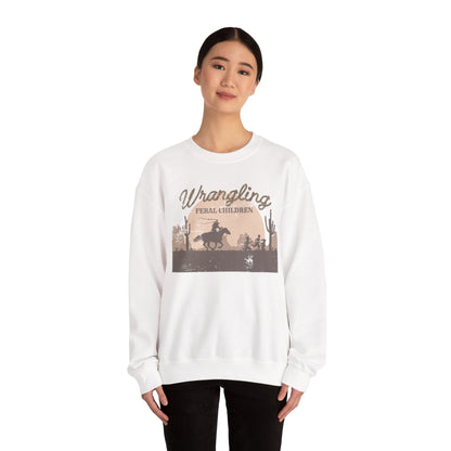 Wrangling Feral Children Crewneck Sweatshirt, Cozy Unisex Sweater, Western Style, Gift for Cowboy Lovers, Casual Everyday