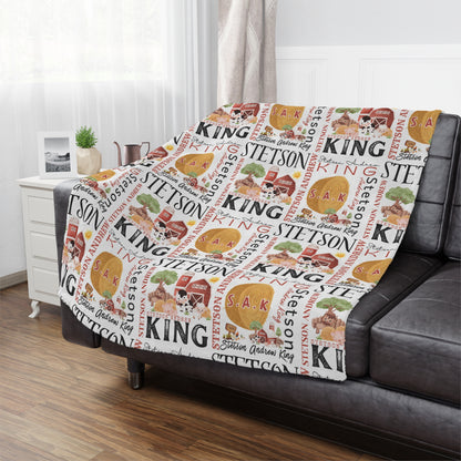Cozy Farm Microfiber Blanket - Personalized, Custom Farmhouse Throw, Cute Farm Animal Bedding, Soft Cuddly Bedding