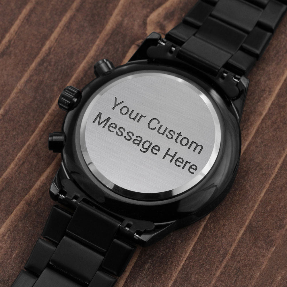 Personalized Black Chronograph Watch for Men – Custom Engraved Gift for Husband, Dad, Groomsmen, Anniversary or Father's Day