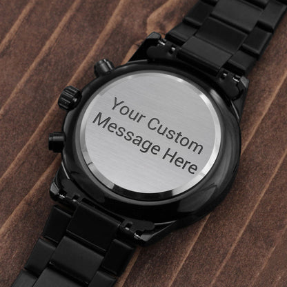 Personalized Black Chronograph Watch for Men – Custom Engraved Gift for Husband, Dad, Groomsmen, Anniversary or Father's Day