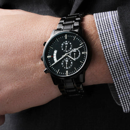 Personalized Black Chronograph Watch for Men – Custom Engraved Gift for Husband, Dad, Groomsmen, Anniversary or Father's Day