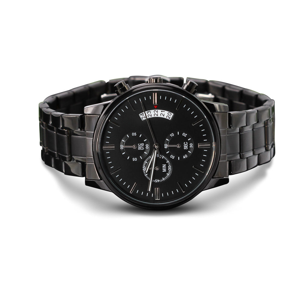Personalized Black Chronograph Watch for Men – Custom Engraved Gift for Husband, Dad, Groomsmen, Anniversary or Father's Day