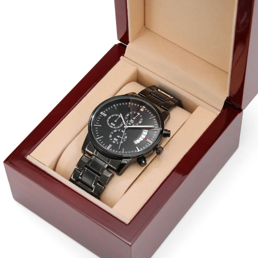 Personalized Black Chronograph Watch for Men – Custom Engraved Gift for Husband, Dad, Groomsmen, Anniversary or Father's Day