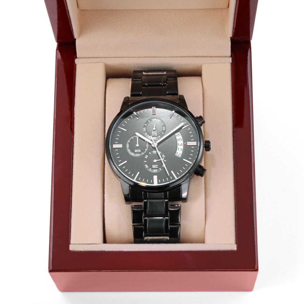 Personalized Black Chronograph Watch for Men – Custom Engraved Gift for Husband, Dad, Groomsmen, Anniversary or Father's Day