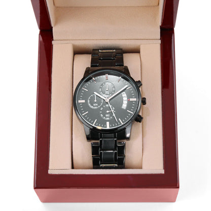 Personalized Black Chronograph Watch for Men – Custom Engraved Gift for Husband, Dad, Groomsmen, Anniversary or Father's Day