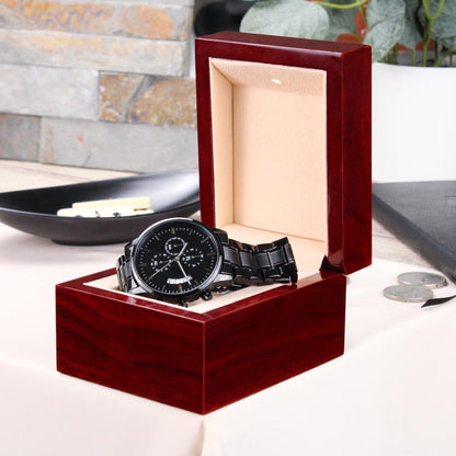 Personalized Black Chronograph Watch for Men – Custom Engraved Gift for Husband, Dad, Groomsmen, Anniversary or Father's Day