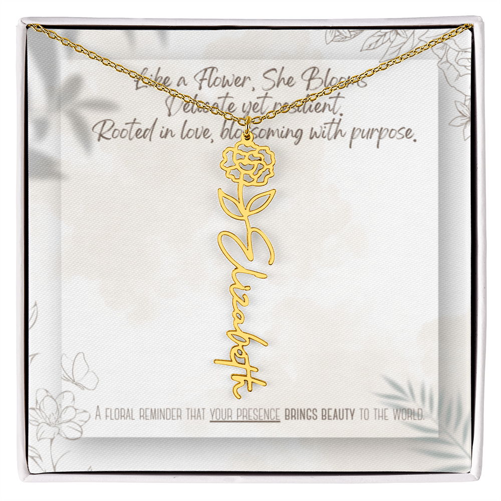 Personalized Flower Name Necklace – Custom Gold or Silver Name Jewelry, Dainty Floral Pendant Gift for Her, Bridesmaid, Birthday or Mother's Day