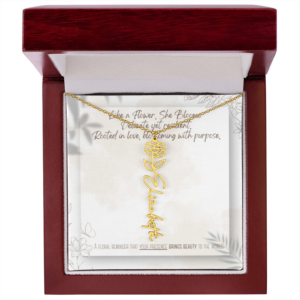Personalized Flower Name Necklace – Custom Gold or Silver Name Jewelry, Dainty Floral Pendant Gift for Her, Bridesmaid, Birthday or Mother's Day