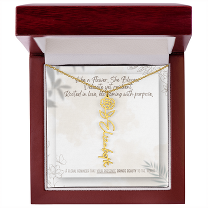 Personalized Flower Name Necklace – Custom Gold or Silver Name Jewelry, Dainty Floral Pendant Gift for Her, Bridesmaid, Birthday or Mother's Day