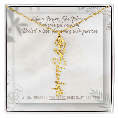 Personalized Flower Name Necklace – Custom Gold or Silver Name Jewelry, Dainty Floral Pendant Gift for Her, Bridesmaid, Birthday or Mother's Day