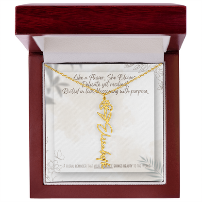 Personalized Flower Name Necklace – Custom Gold or Silver Name Jewelry, Dainty Floral Pendant Gift for Her, Bridesmaid, Birthday or Mother's Day