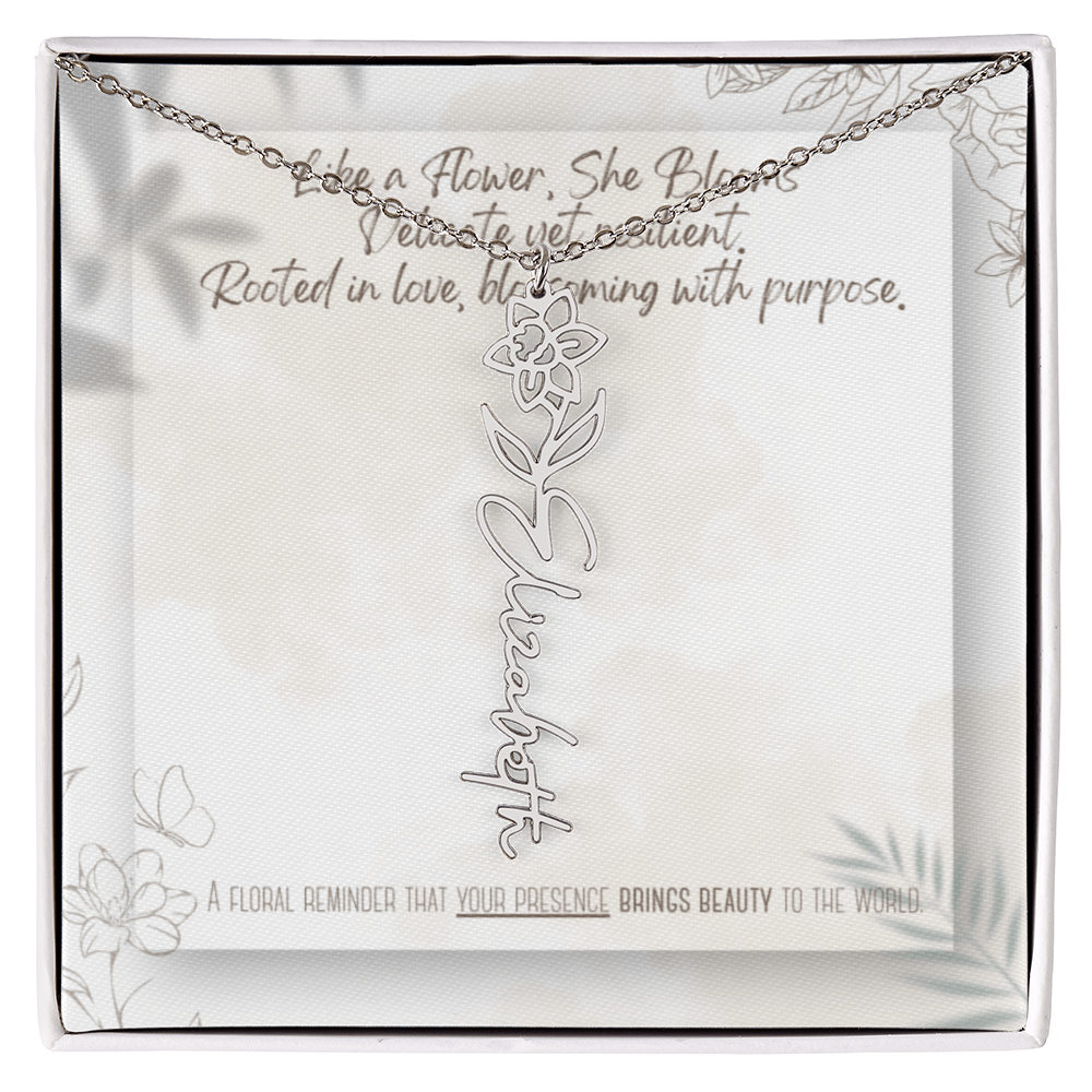 Personalized Flower Name Necklace – Custom Gold or Silver Name Jewelry, Dainty Floral Pendant Gift for Her, Bridesmaid, Birthday or Mother's Day