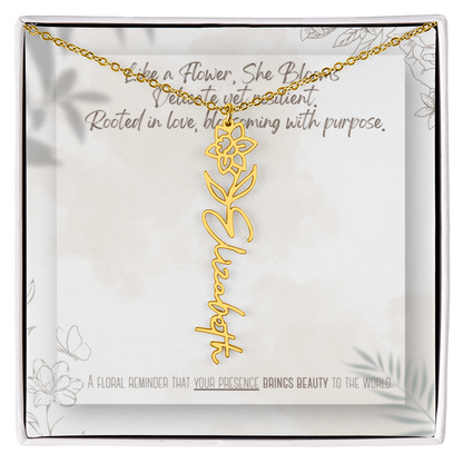 Personalized Flower Name Necklace – Custom Gold or Silver Name Jewelry, Dainty Floral Pendant Gift for Her, Bridesmaid, Birthday or Mother's Day