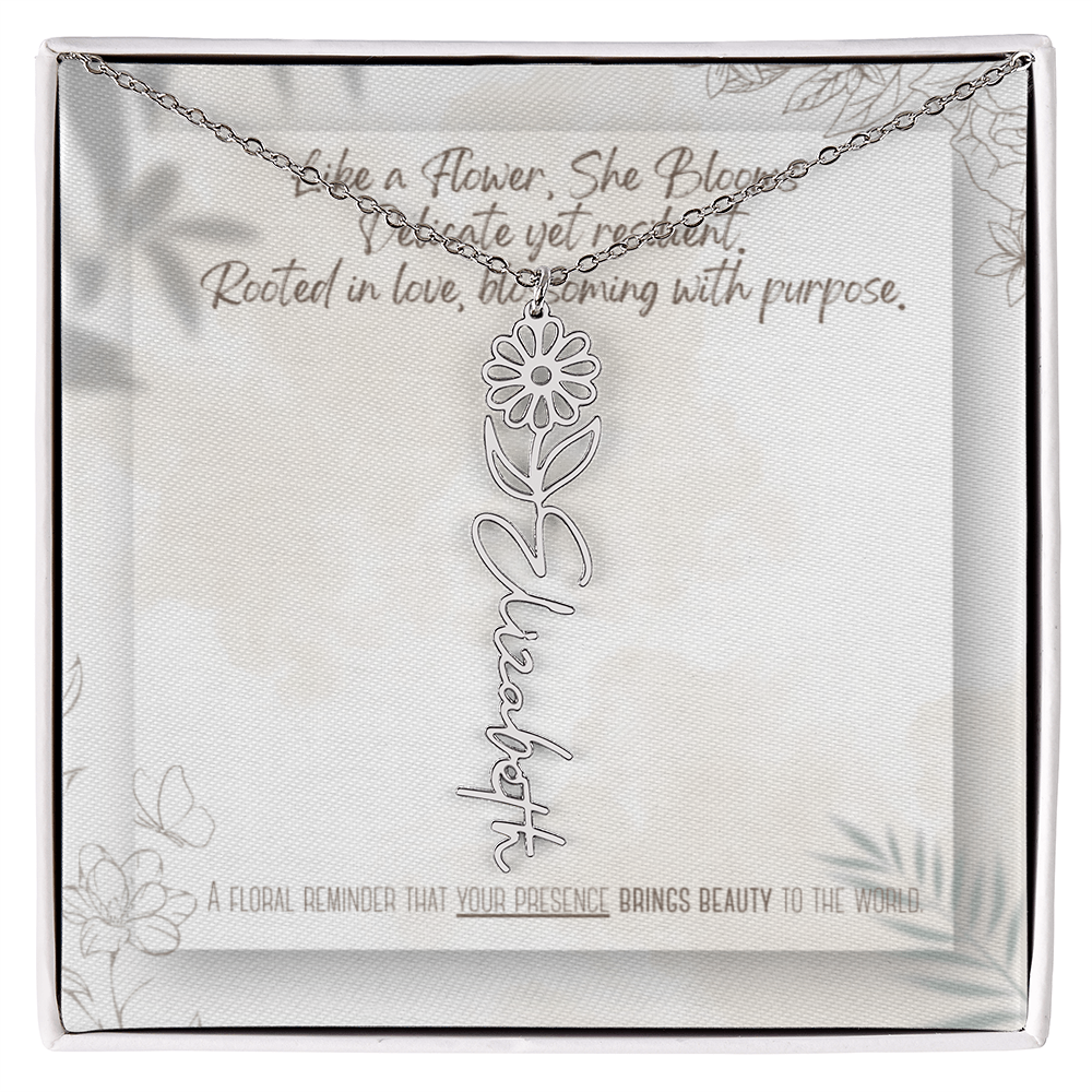 Personalized Flower Name Necklace – Custom Gold or Silver Name Jewelry, Dainty Floral Pendant Gift for Her, Bridesmaid, Birthday or Mother's Day