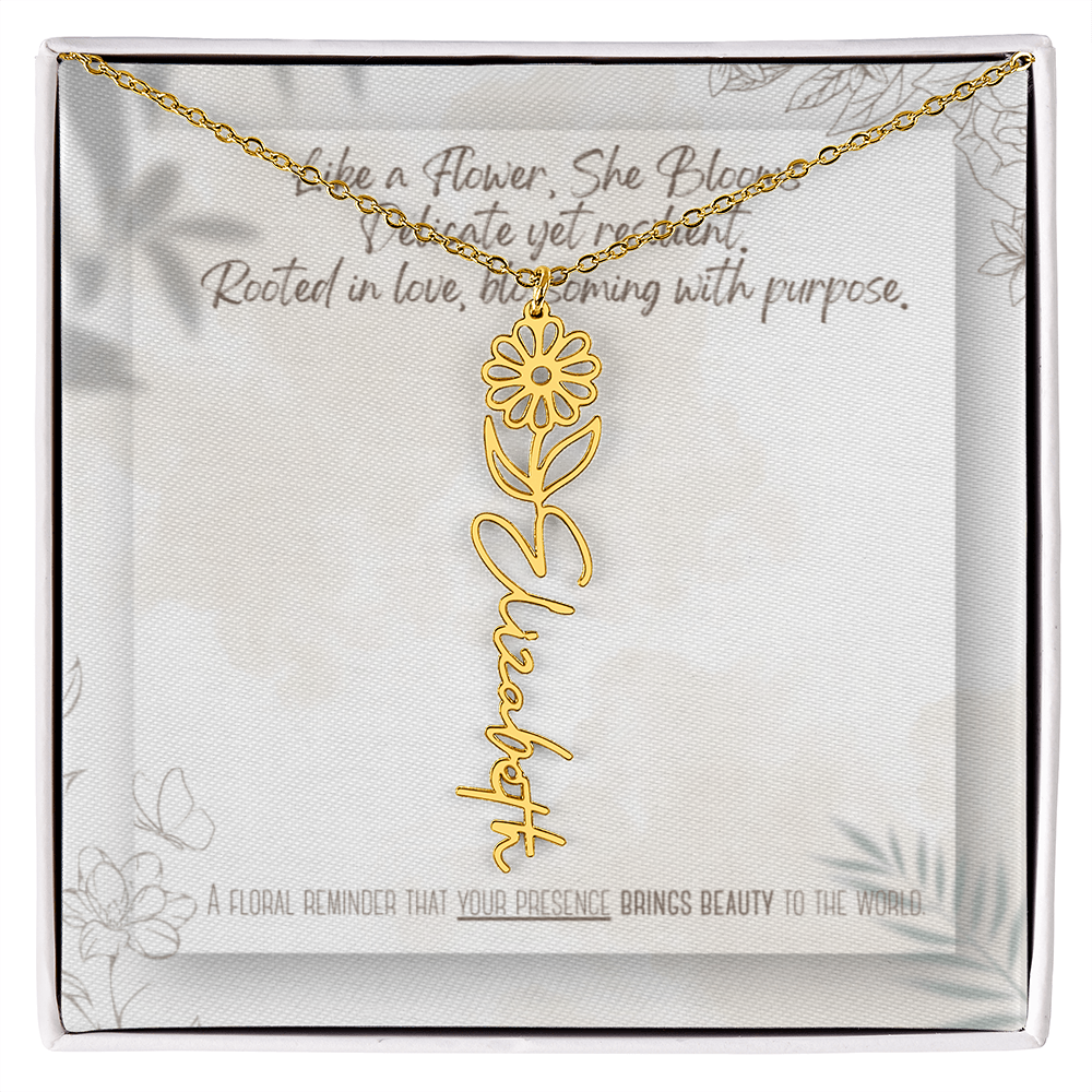 Personalized Flower Name Necklace – Custom Gold or Silver Name Jewelry, Dainty Floral Pendant Gift for Her, Bridesmaid, Birthday or Mother's Day