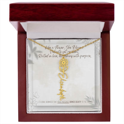 Personalized Flower Name Necklace – Custom Gold or Silver Name Jewelry, Dainty Floral Pendant Gift for Her, Bridesmaid, Birthday or Mother's Day