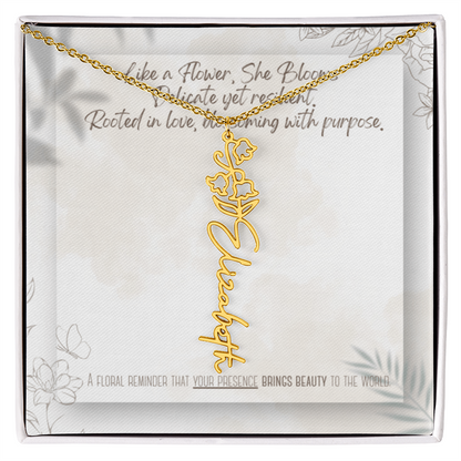 Personalized Flower Name Necklace – Custom Gold or Silver Name Jewelry, Dainty Floral Pendant Gift for Her, Bridesmaid, Birthday or Mother's Day