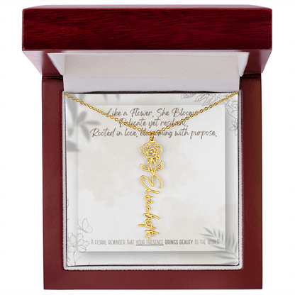 Personalized Flower Name Necklace – Custom Gold or Silver Name Jewelry, Dainty Floral Pendant Gift for Her, Bridesmaid, Birthday or Mother's Day