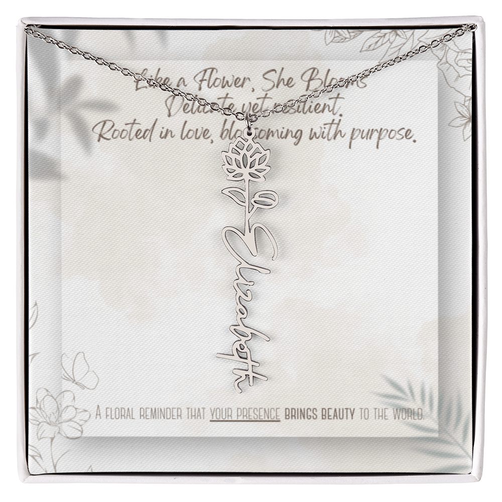 Personalized Flower Name Necklace – Custom Gold or Silver Name Jewelry, Dainty Floral Pendant Gift for Her, Bridesmaid, Birthday or Mother's Day