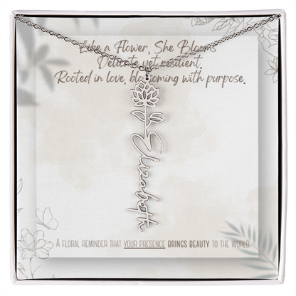 Personalized Flower Name Necklace – Custom Gold or Silver Name Jewelry, Dainty Floral Pendant Gift for Her, Bridesmaid, Birthday or Mother's Day