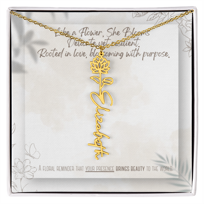 Personalized Flower Name Necklace – Custom Gold or Silver Name Jewelry, Dainty Floral Pendant Gift for Her, Bridesmaid, Birthday or Mother's Day