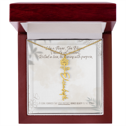 Personalized Flower Name Necklace – Custom Gold or Silver Name Jewelry, Dainty Floral Pendant Gift for Her, Bridesmaid, Birthday or Mother's Day