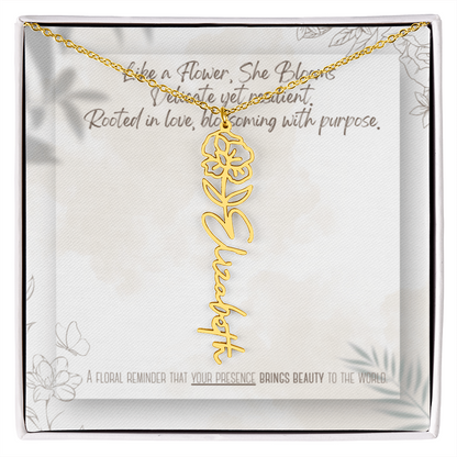 Personalized Flower Name Necklace – Custom Gold or Silver Name Jewelry, Dainty Floral Pendant Gift for Her, Bridesmaid, Birthday or Mother's Day