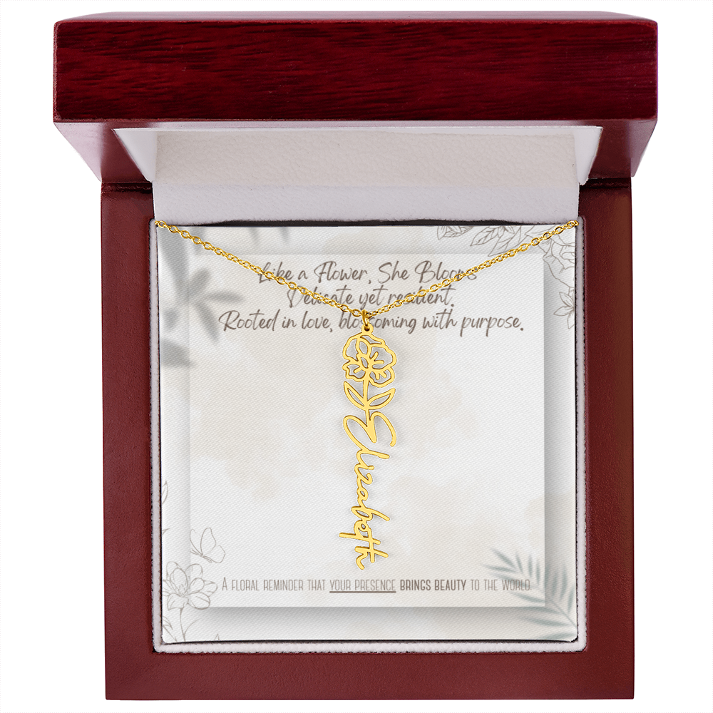 Personalized Flower Name Necklace – Custom Gold or Silver Name Jewelry, Dainty Floral Pendant Gift for Her, Bridesmaid, Birthday or Mother's Day